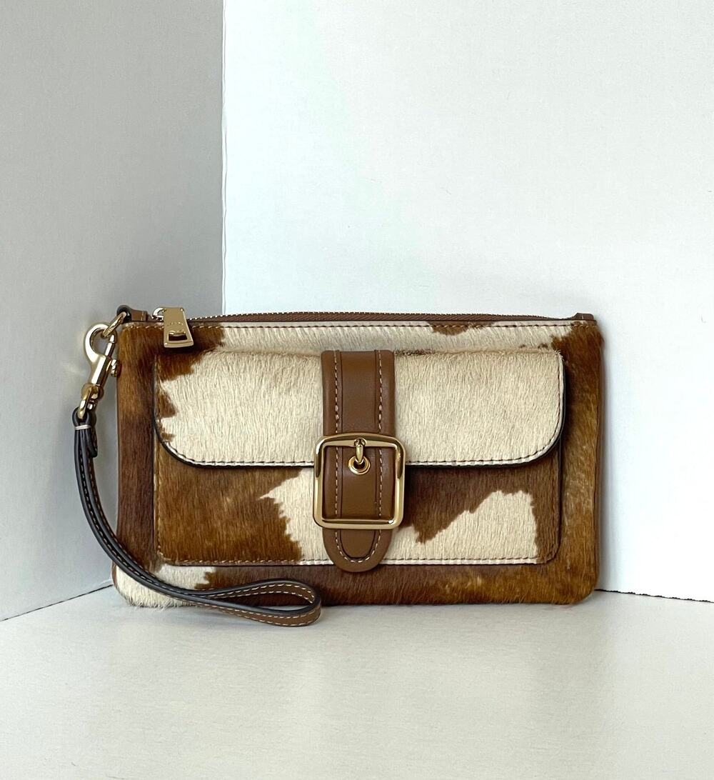 Coach Ashton Wristlet Haircalf Cow Print Leather Clutch CDY07
